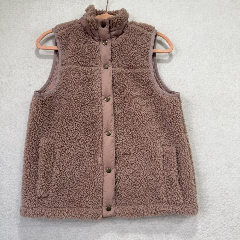 Madewell Vest Women Extra Extra Small Pink Sherpa Fleece Puffer Lined Snap Front